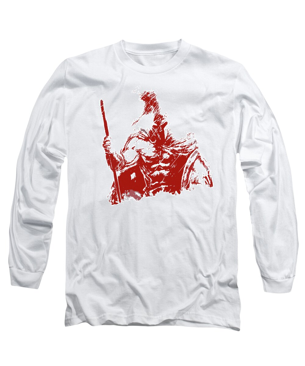 Spartan Warrior Long Sleeve T-Shirt featuring the painting Spartan Warrior - Battleborn by AM FineArtPrints