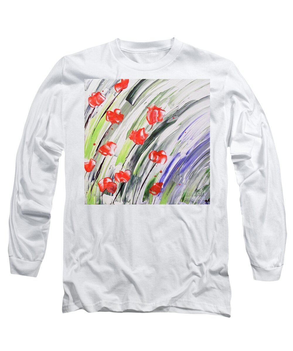 Palette Knife Flowers Long Sleeve T-Shirt featuring the painting Spring Fling by Jilian Cramb - AMothersFineArt