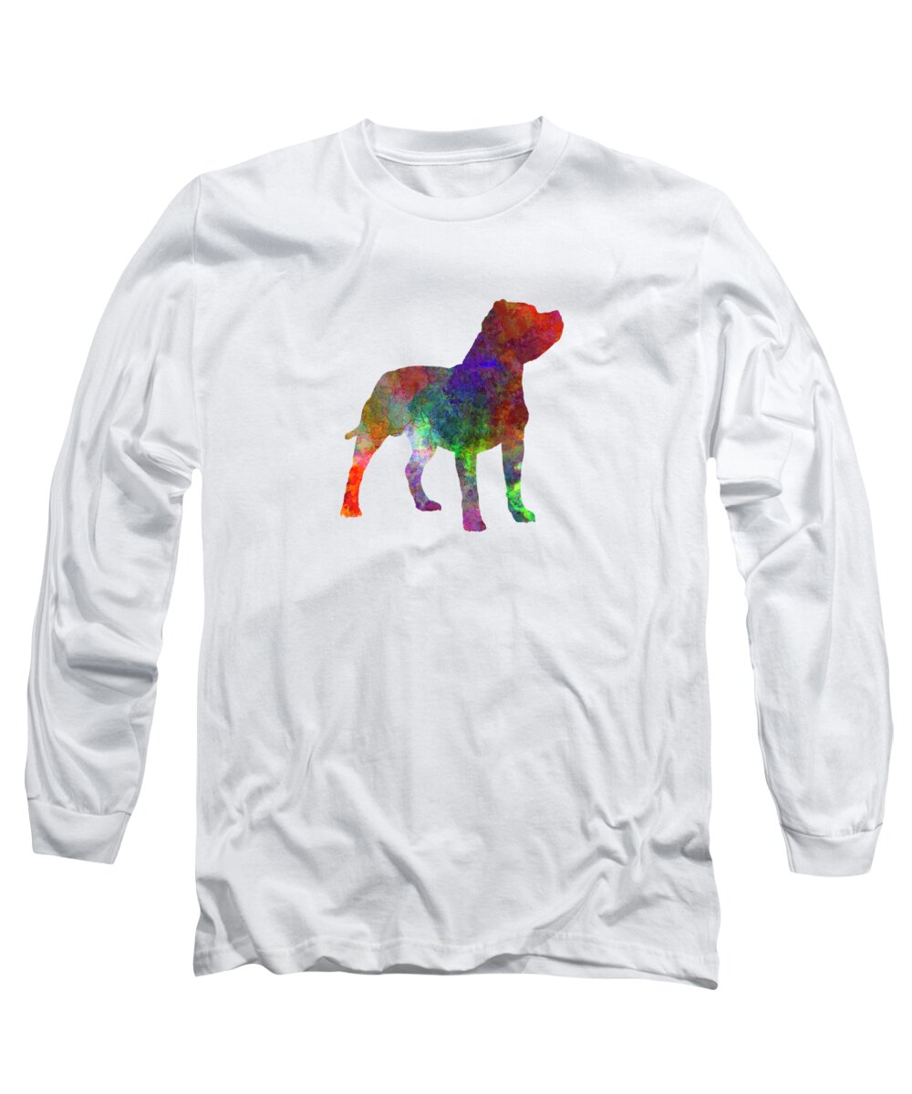 Staffordshire Long Sleeve T-Shirt featuring the painting Staffordshire Bull Terrier in watercolor by Pablo Romero