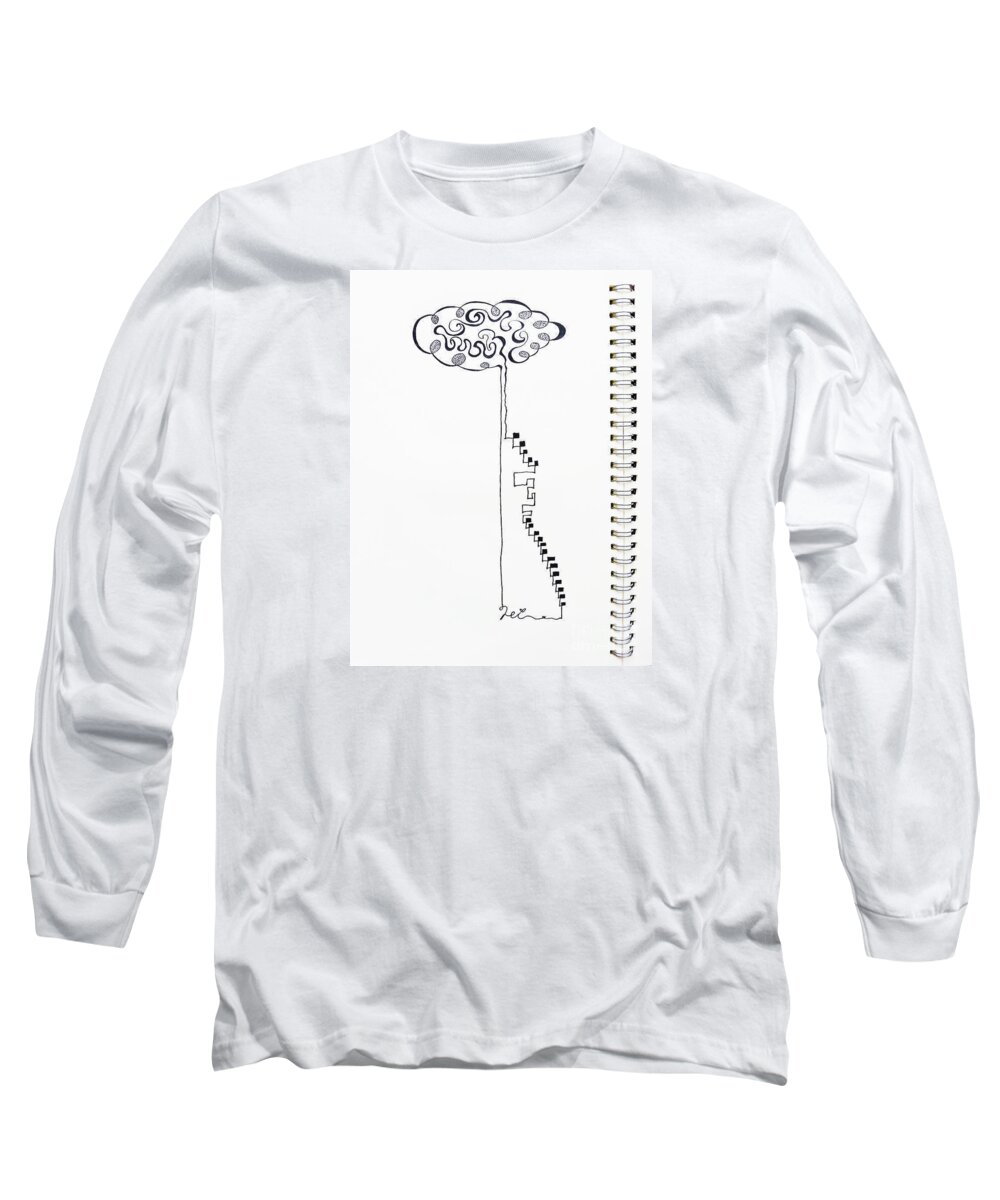Abstract Long Sleeve T-Shirt featuring the drawing Steps To The Clouds by Fei A