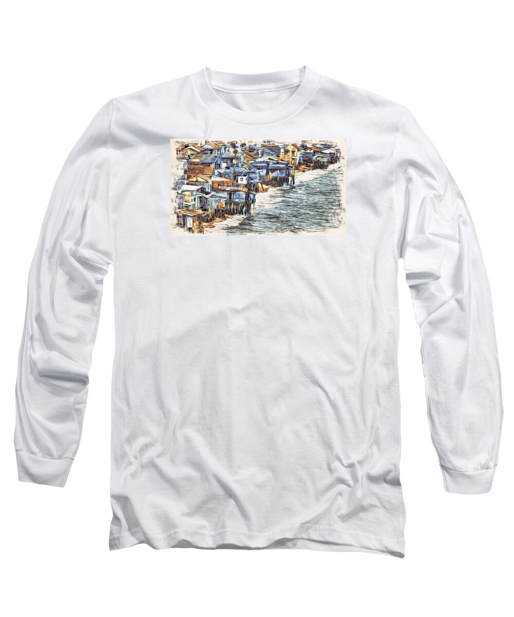 Asia Long Sleeve T-Shirt featuring the digital art Stiltsville by Cameron Wood