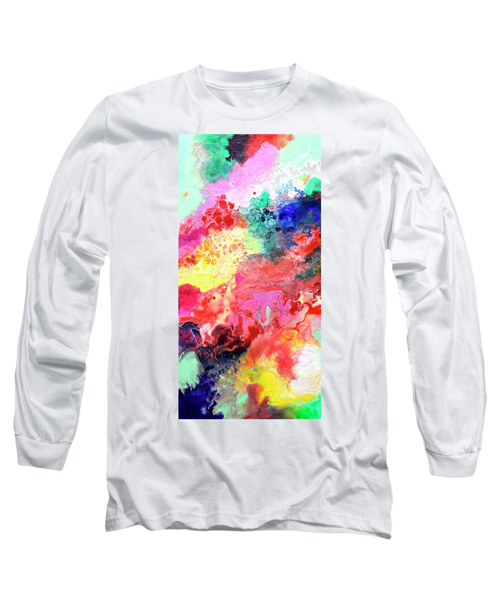 Original Abstract Long Sleeve T-Shirt featuring the painting Subtle Vibrations, Canvas Four Of Five by Sally Trace