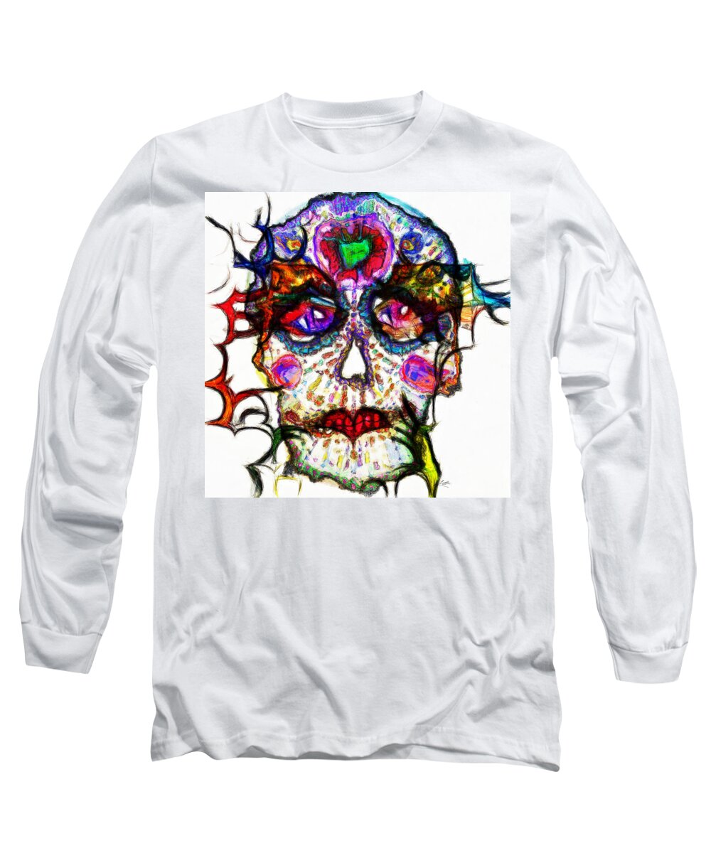 Sugar Skull Blues Long Sleeve T-Shirt featuring the digital art Sugar Skull Blues by Kiki Art