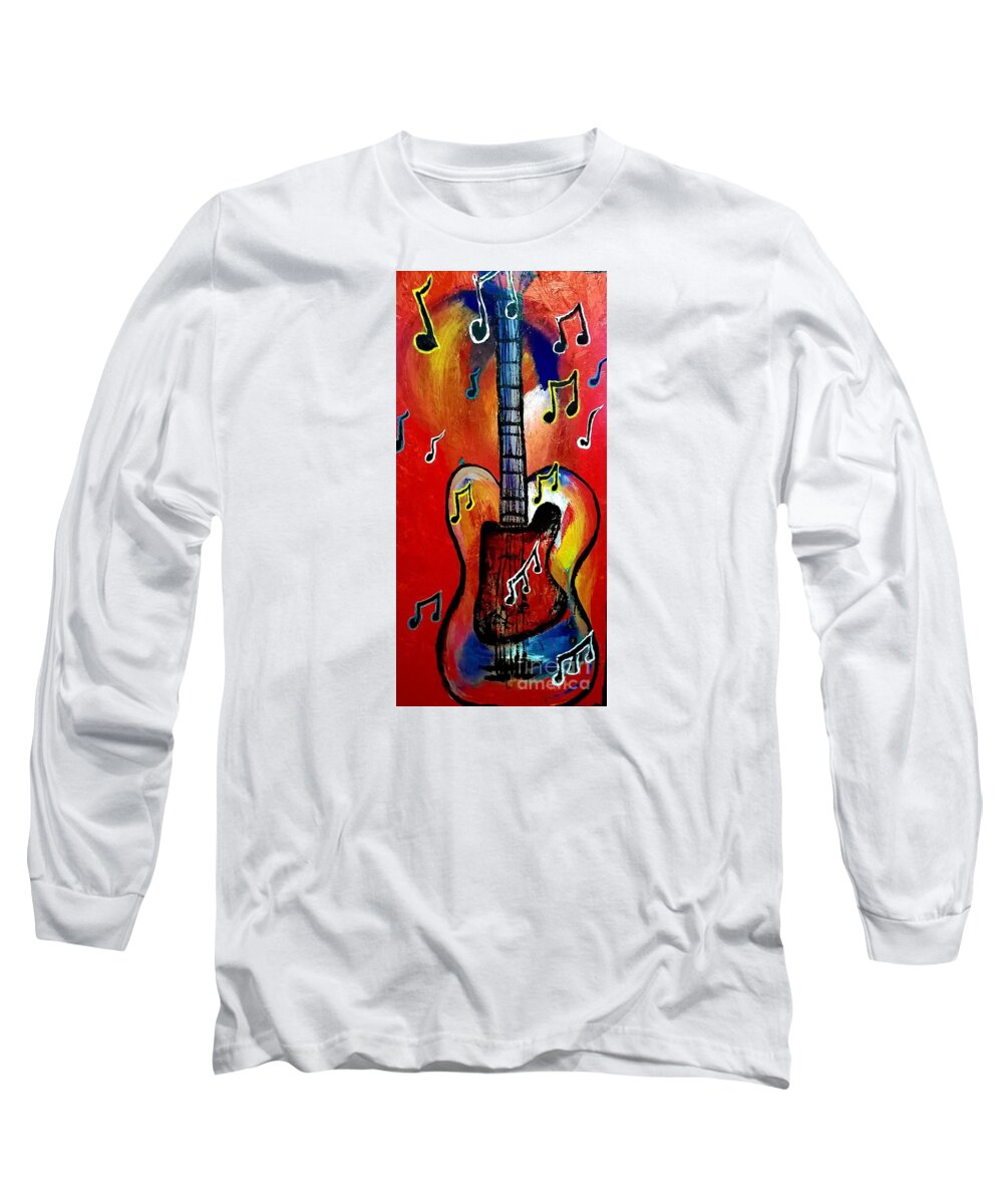 Guitar Music Beach Sunny Long Sleeve T-Shirt featuring the painting Sun Burst Guitar by James and Donna Daugherty