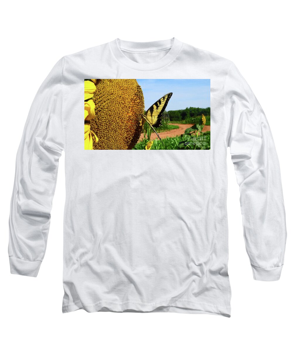 Sunflowers Long Sleeve T-Shirt featuring the photograph The Sunflower and the Butterfly by Eunice Warfel