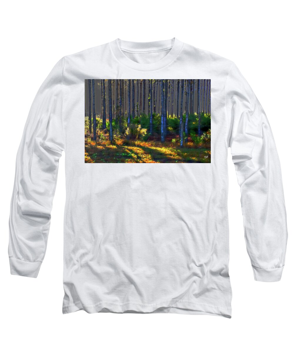 Tree Trunks Long Sleeve T-Shirt featuring the photograph Sunrise on Tree Trunks by Gina O'Brien