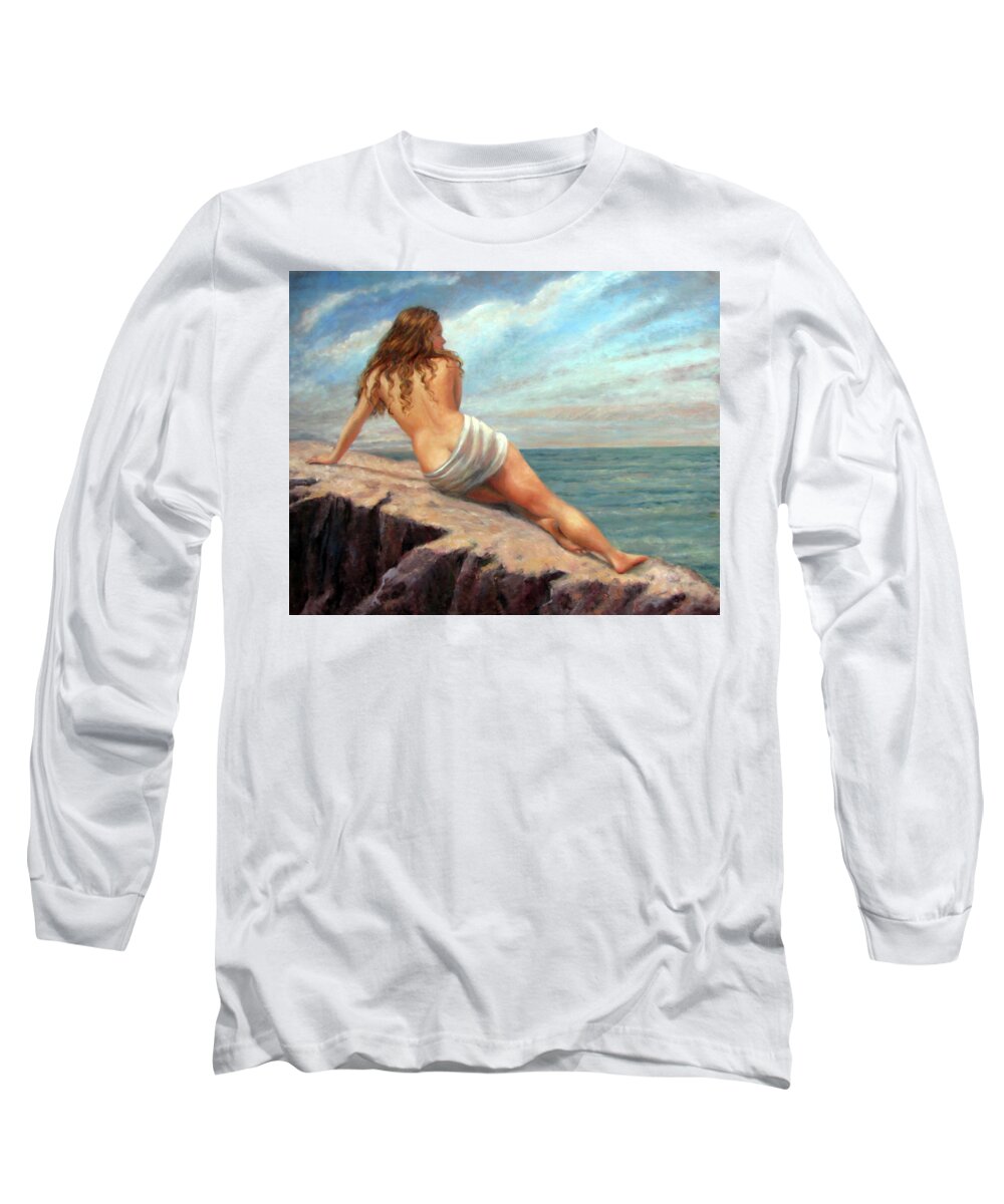 Nude Woman Long Sleeve T-Shirt featuring the painting Sunrise, Sunset by Marie Witte