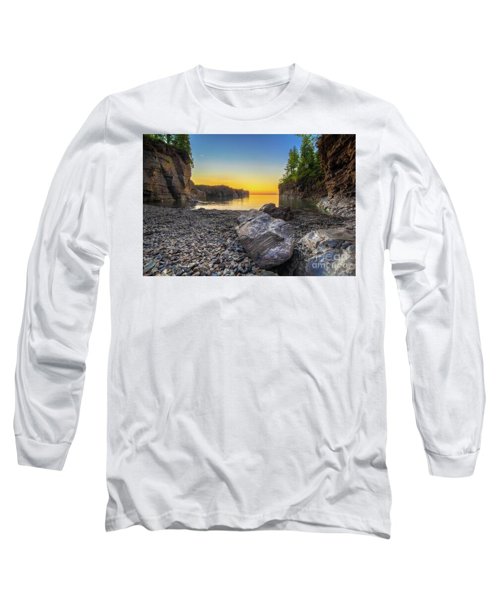 Presque Isle Long Sleeve T-Shirt featuring the photograph Sunset Black Rocks Marquette Michigan -7631 by Norris Seward