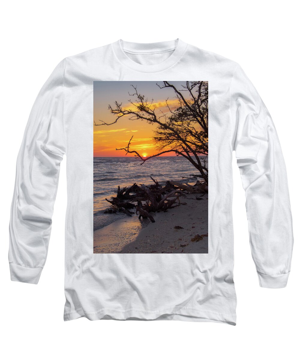 Sunset Long Sleeve T-Shirt featuring the photograph Sunset Cradled by a Tree on Barefoot Beach Florida by Artful Imagery