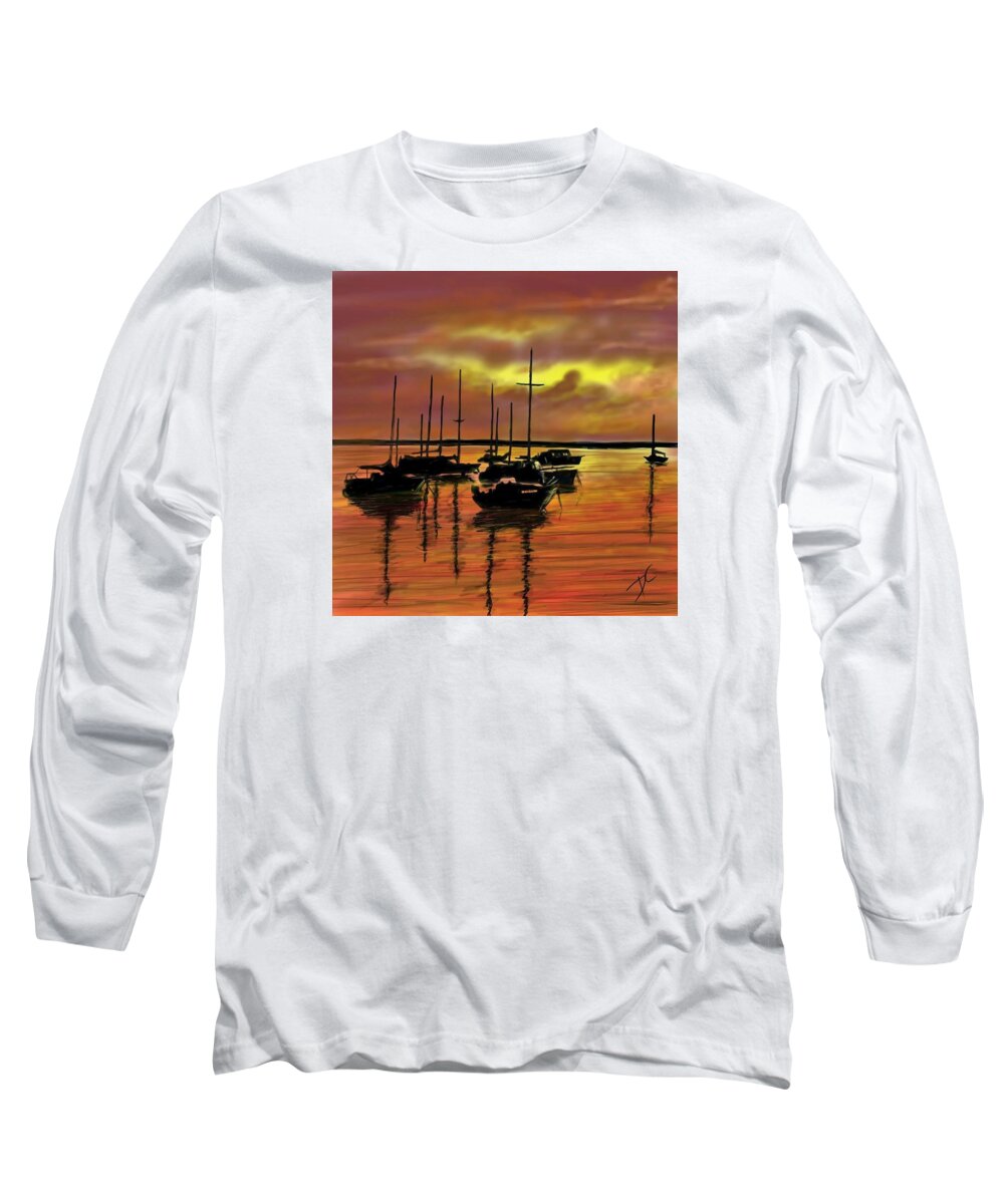 Water Long Sleeve T-Shirt featuring the digital art Sunset by Darren Cannell