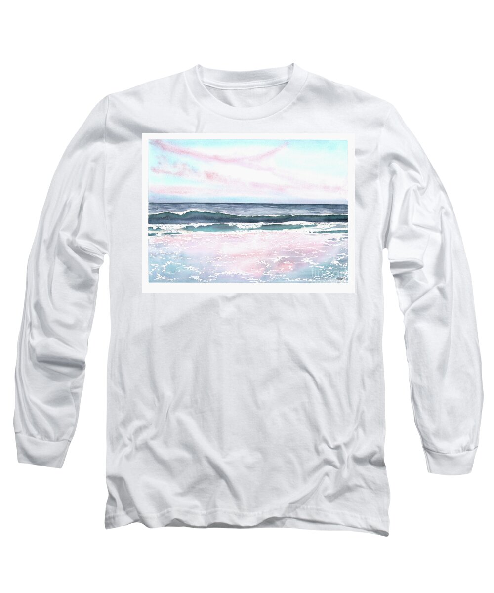 Sunset Long Sleeve T-Shirt featuring the painting Sunset on the Beach by Hilda Wagner
