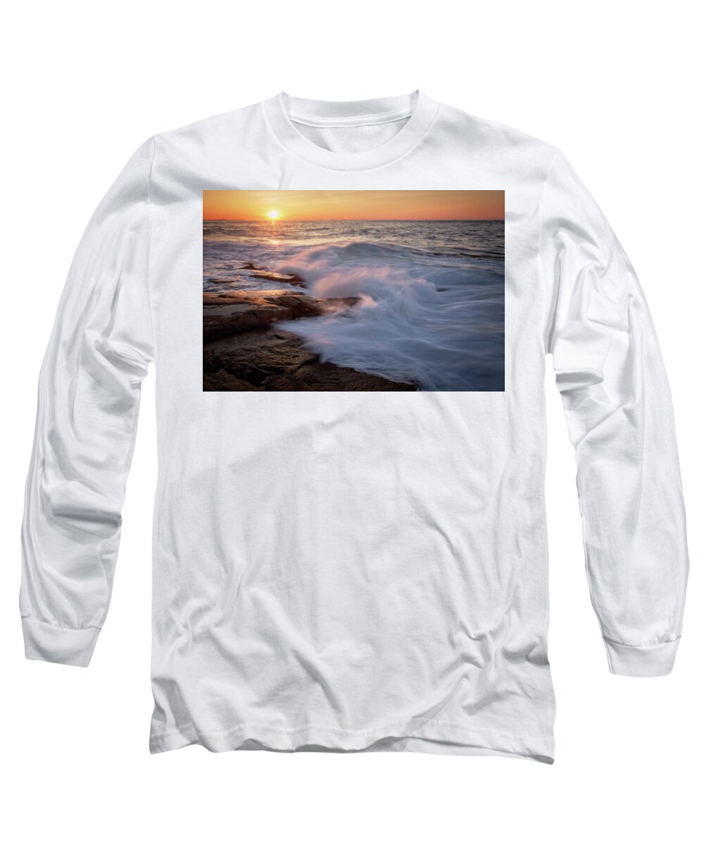 Sunset Waves Long Sleeve T-Shirt featuring the photograph Sunset Waves Rockport Ma. by Michael Hubley