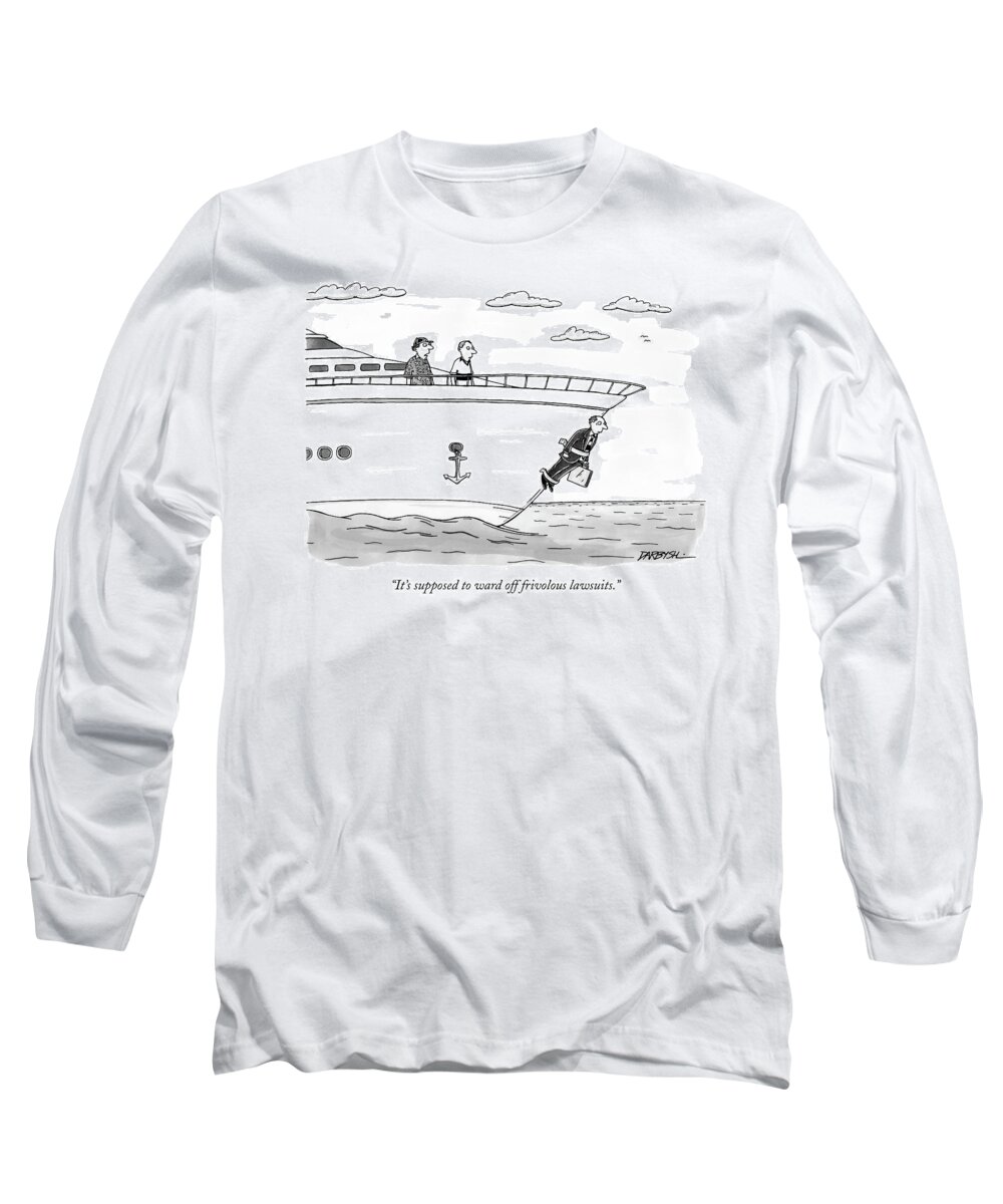it's Supposed To Ward Off Frivolous Lawsuits. Long Sleeve T-Shirt featuring the drawing Supposed to ward off frivolous lawsuits by C Covert Darbyshire