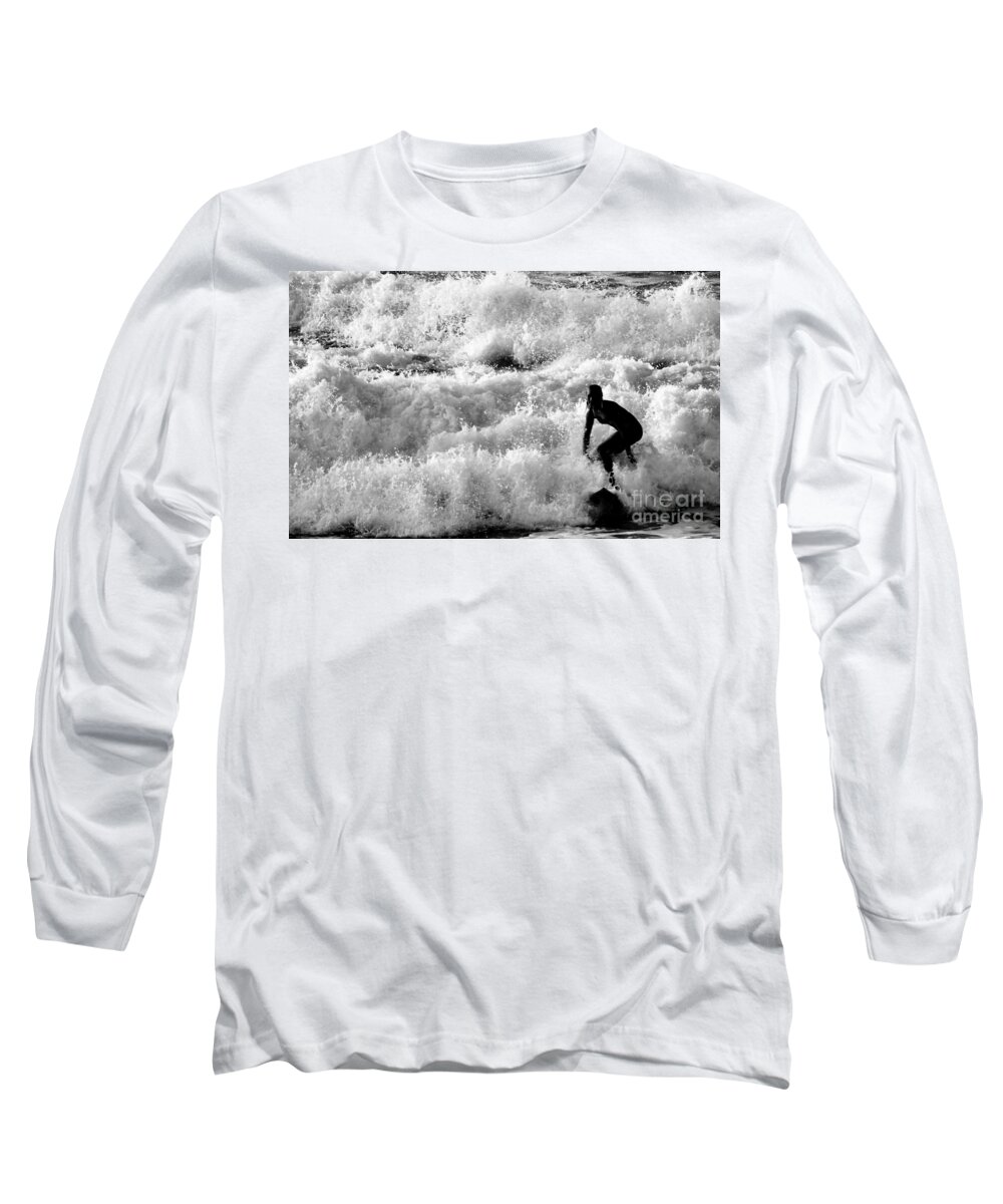 Surfer Long Sleeve T-Shirt featuring the photograph White Surf by Debra Banks