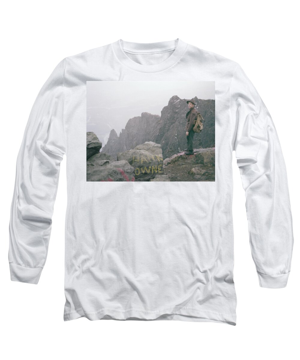Fred Beckey Long Sleeve T-Shirt featuring the photograph T-04701 Fred Beckey on Mt. Si 1958 by Ed Cooper Photography