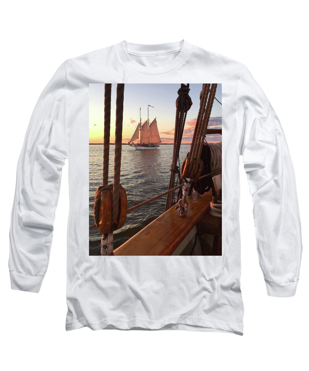 Tall Ships Long Sleeve T-Shirt featuring the photograph Tall Ship Sunset Sail by David T Wilkinson