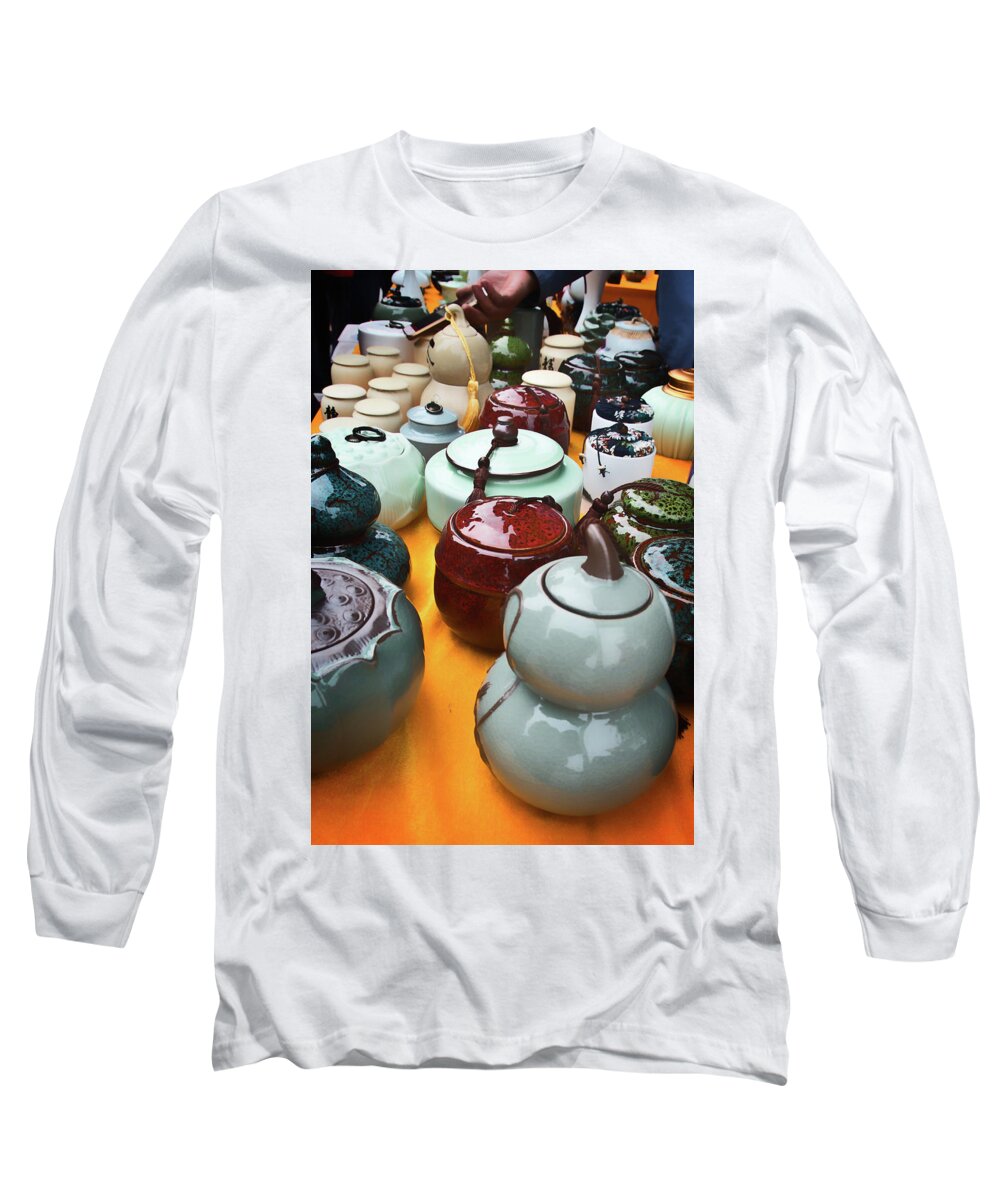 Tea Long Sleeve T-Shirt featuring the photograph Tea Pots for Sale 3 by George Taylor