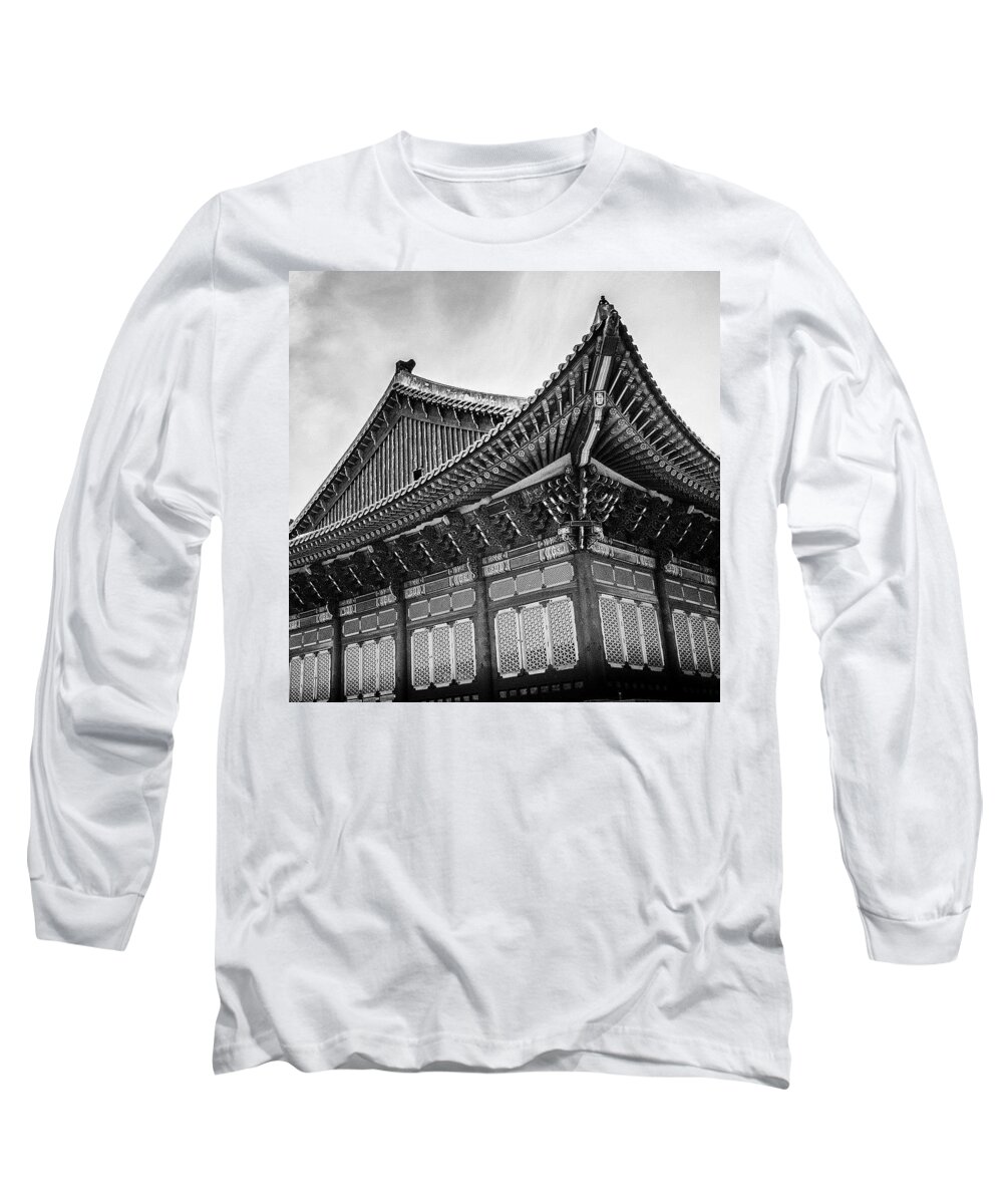Blackandwhiteisworththefight Long Sleeve T-Shirt featuring the photograph Temple In South Korea by Aleck Cartwright