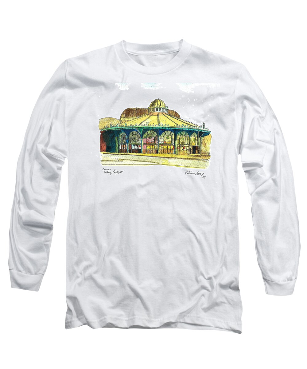 Asbury Art Long Sleeve T-Shirt featuring the painting The Asbury Park Casino by Patricia Arroyo