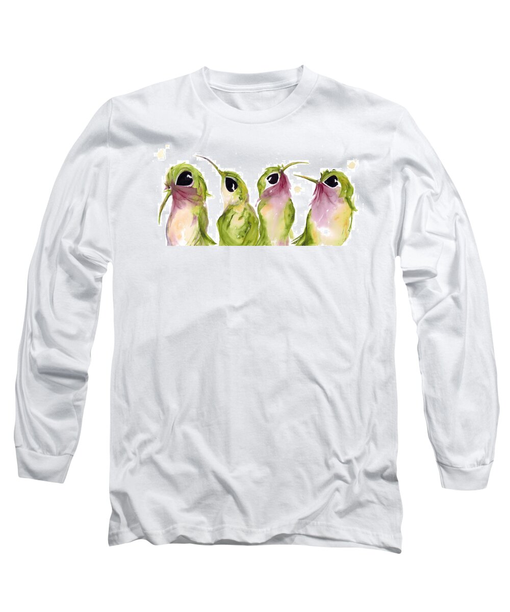 Broadtail Hummingbirds Long Sleeve T-Shirt featuring the painting The Broad-tails by Dawn Derman