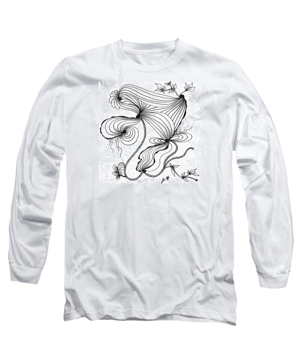 Zentangle Long Sleeve T-Shirt featuring the drawing The Dance by Jan Steinle