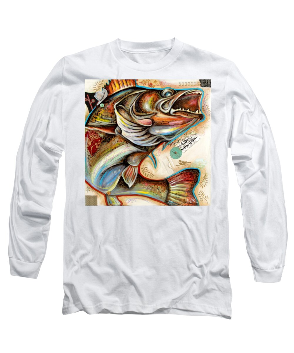 Fish Art Long Sleeve T-Shirt featuring the mixed media The Fish by Katia Von Kral