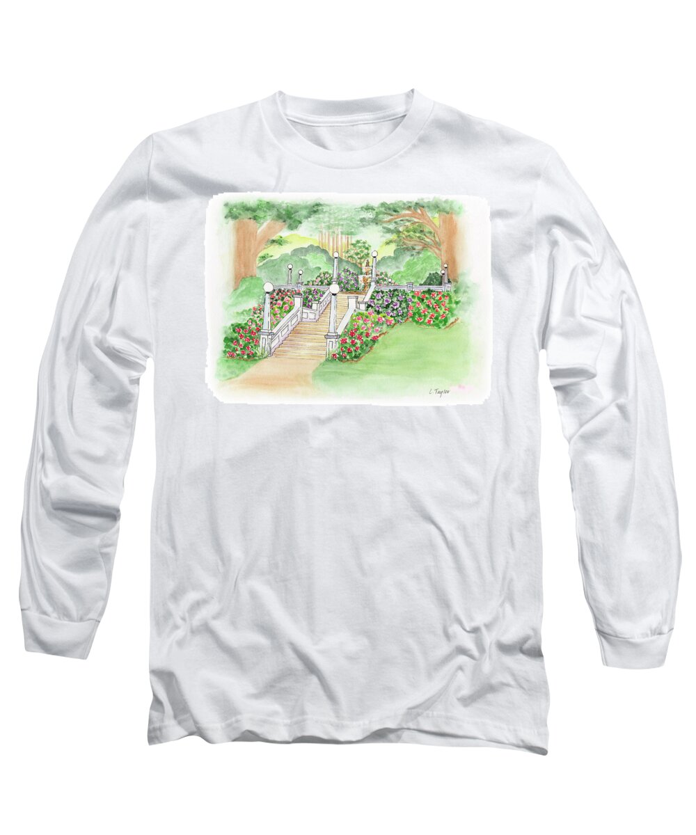 Fountain Long Sleeve T-Shirt featuring the painting The Fountain by Lori Taylor