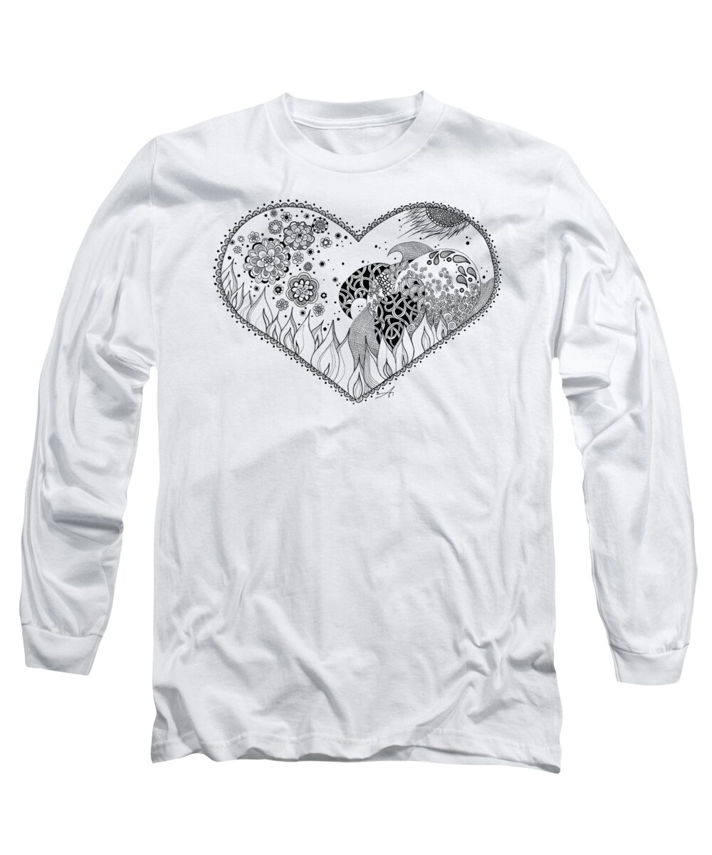 Water Long Sleeve T-Shirt featuring the drawing The Four Elements by Ana V Ramirez