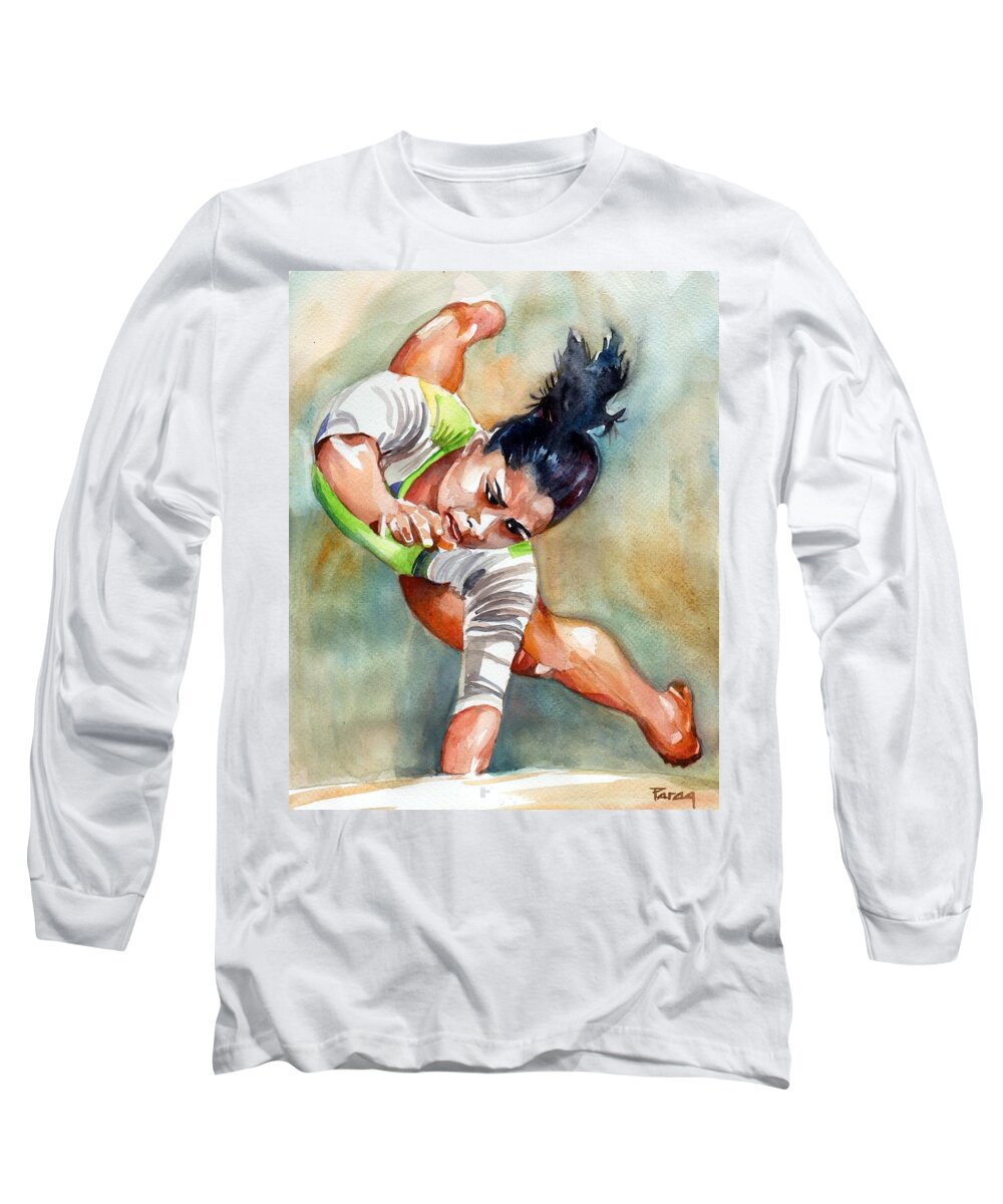 Female Gymnast Long Sleeve T-Shirt featuring the painting The Indian Gymnast by Parag Pendharkar