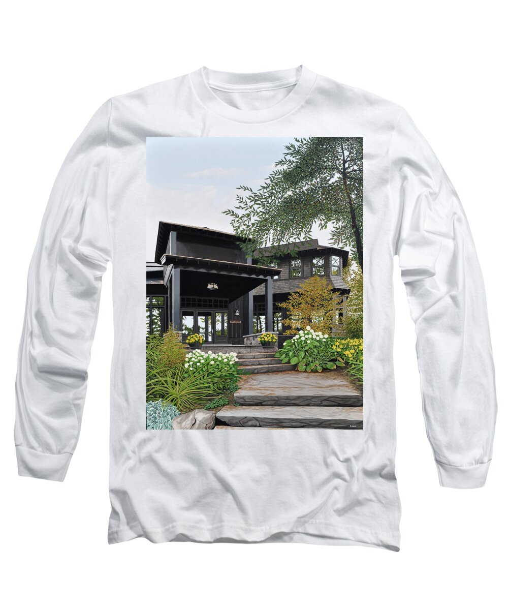 Muskoka Long Sleeve T-Shirt featuring the painting The Lodge at Fawn Island by Kenneth M Kirsch