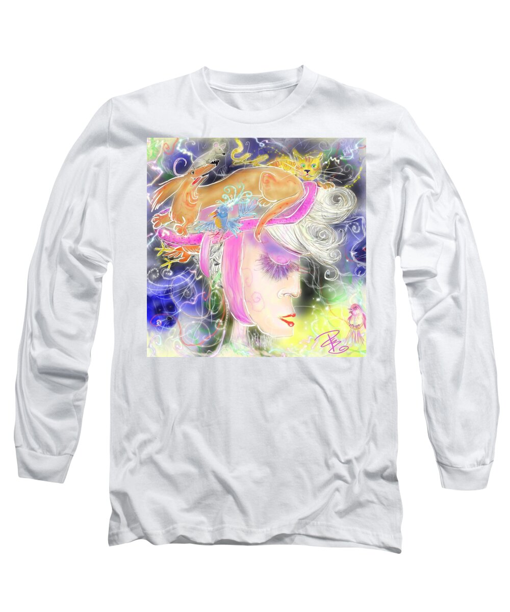 Adult Long Sleeve T-Shirt featuring the digital art The pet lady by Debra Baldwin
