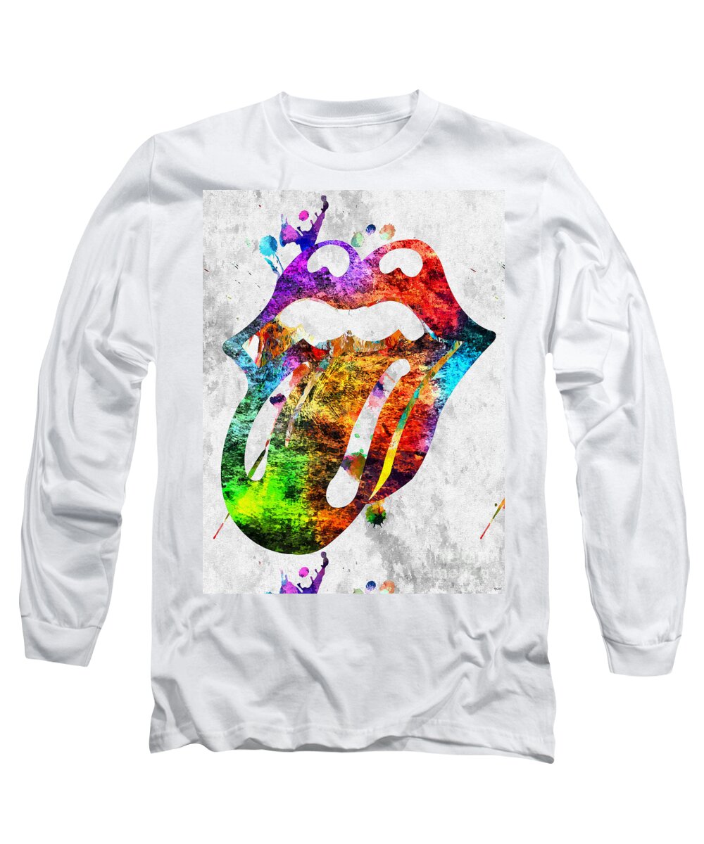 The Rolling Stones Logo Grunge Long Sleeve T-Shirt featuring the mixed media The Rolling Stones Logo Grunge by Daniel Janda