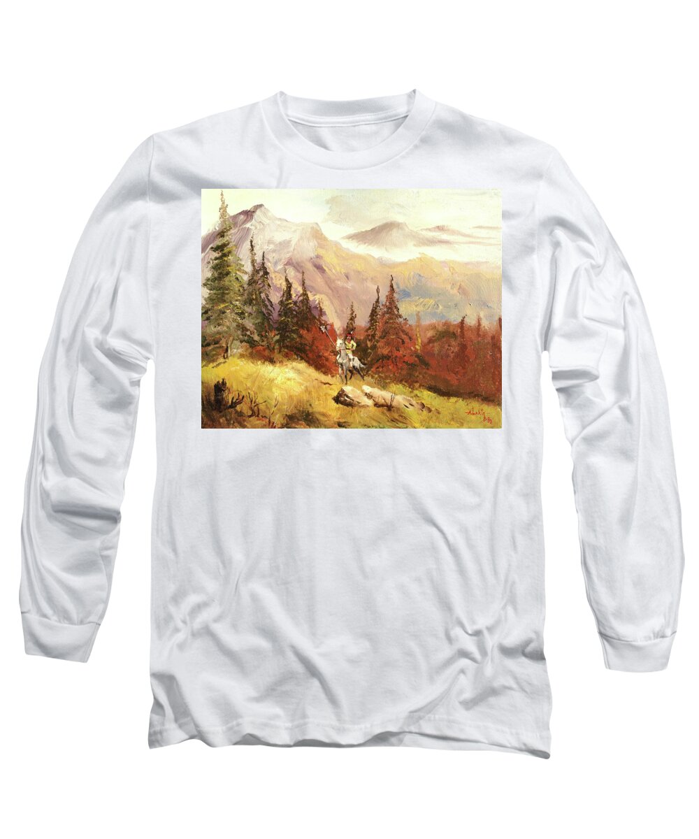 Landscape Long Sleeve T-Shirt featuring the painting The Scout by Alan Lakin