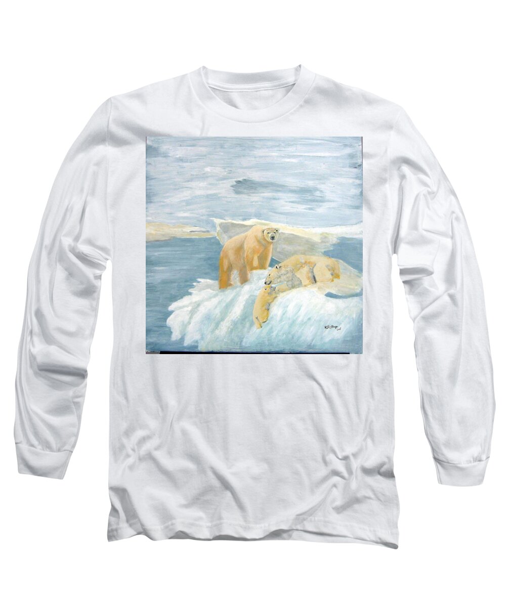Polar Bears Long Sleeve T-Shirt featuring the painting The Three Bears by Richard Le Page