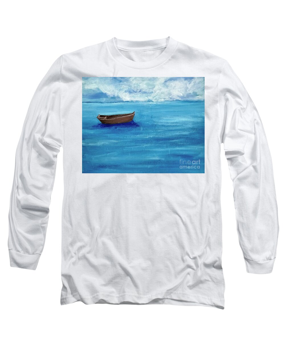 Boats. Boating. Lake. Ocean. Water. Beach. Cottage Life Long Sleeve T-Shirt featuring the painting the Untethered Soul by Sherry Harradence
