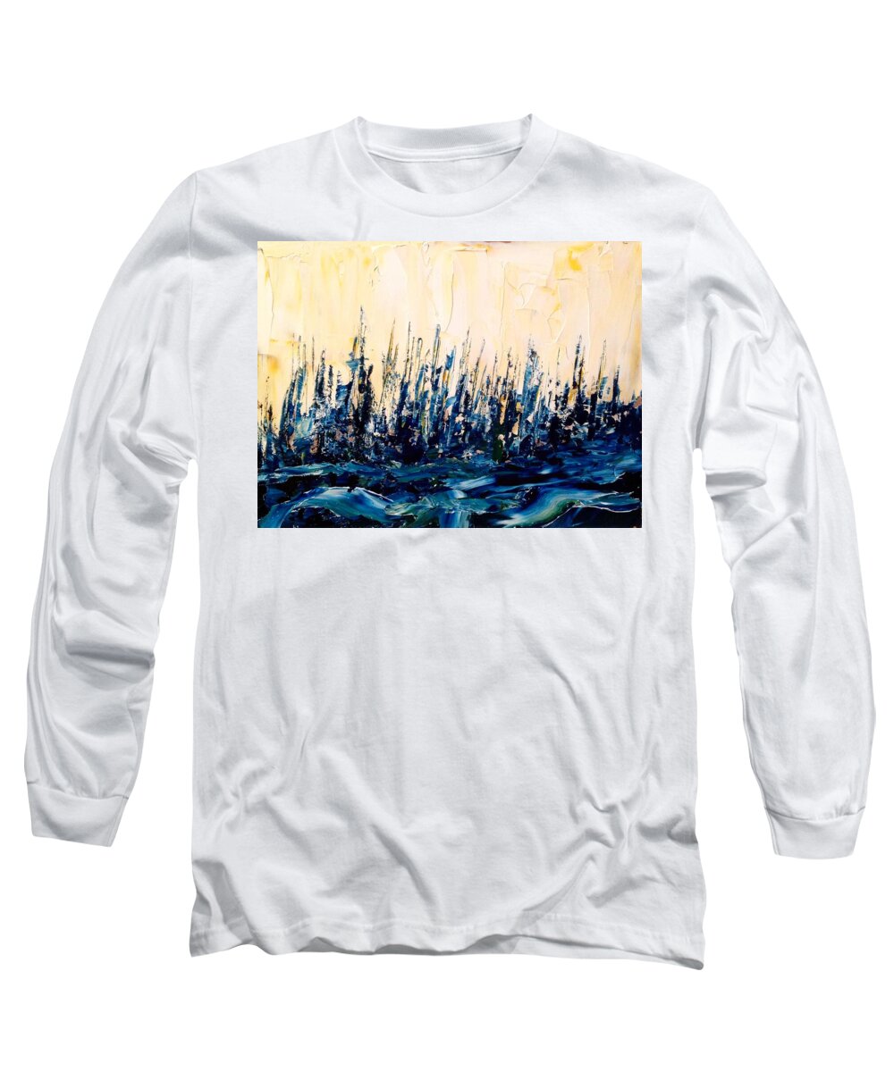 Abstract Oil Landscape Painting Long Sleeve T-Shirt featuring the painting The Woods - Blue No.2 by Desmond Raymond