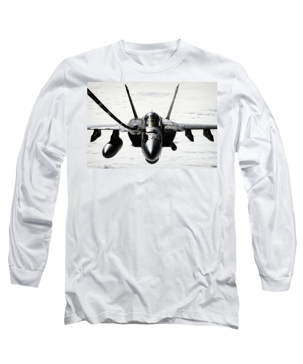F18 Long Sleeve T-Shirt featuring the digital art Thirsty Hornet by Airpower Art