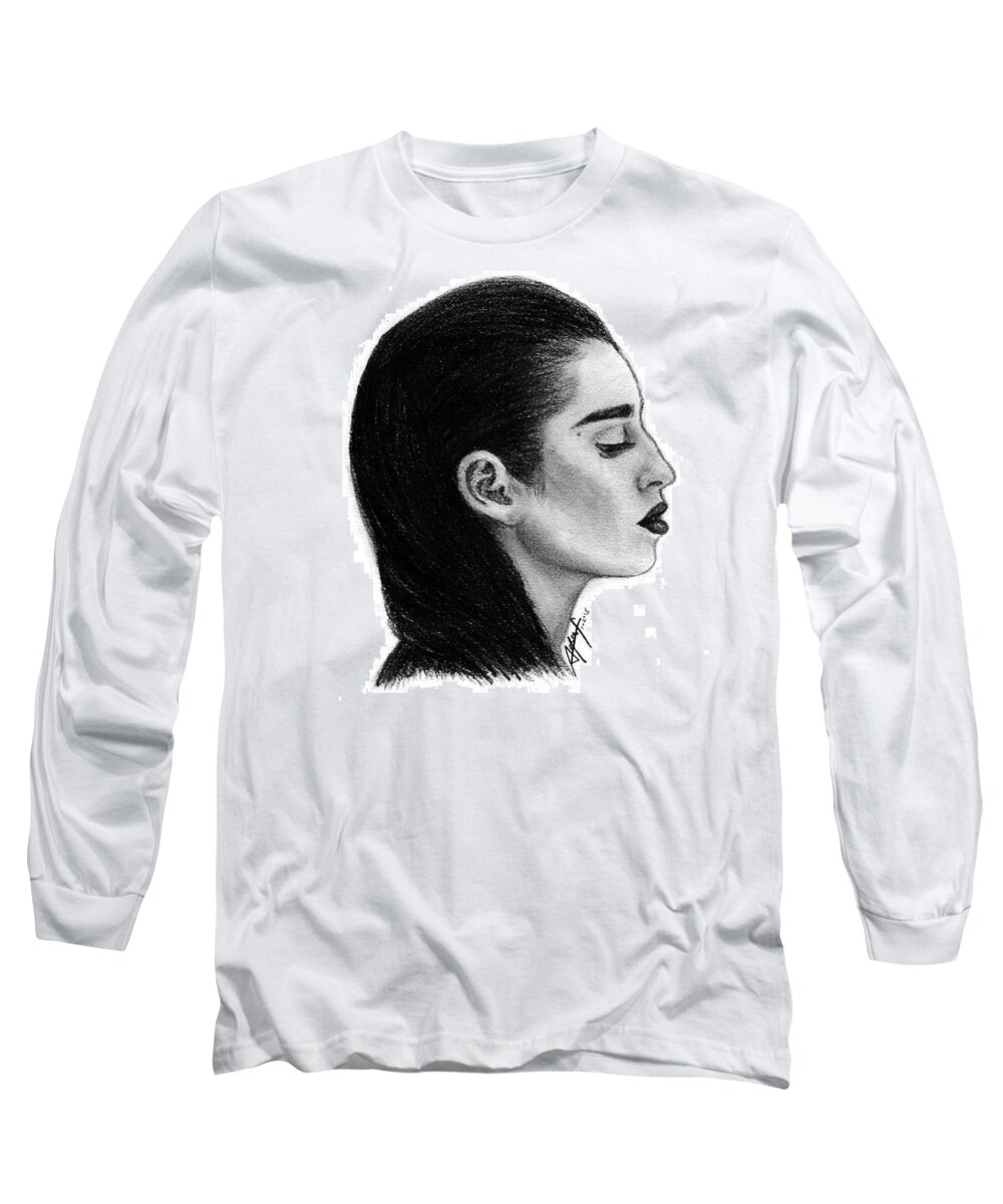 Portrait Long Sleeve T-Shirt featuring the drawing Lauren Jauregui Drawing By Sofia Furniel by Jul V