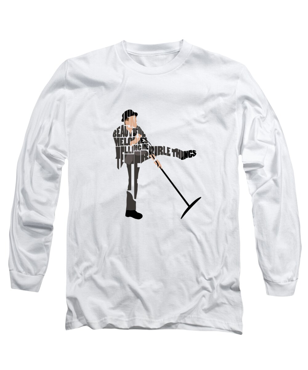 Tom Waits Long Sleeve T-Shirt featuring the digital art Tom Waits Typography Art by Inspirowl Design