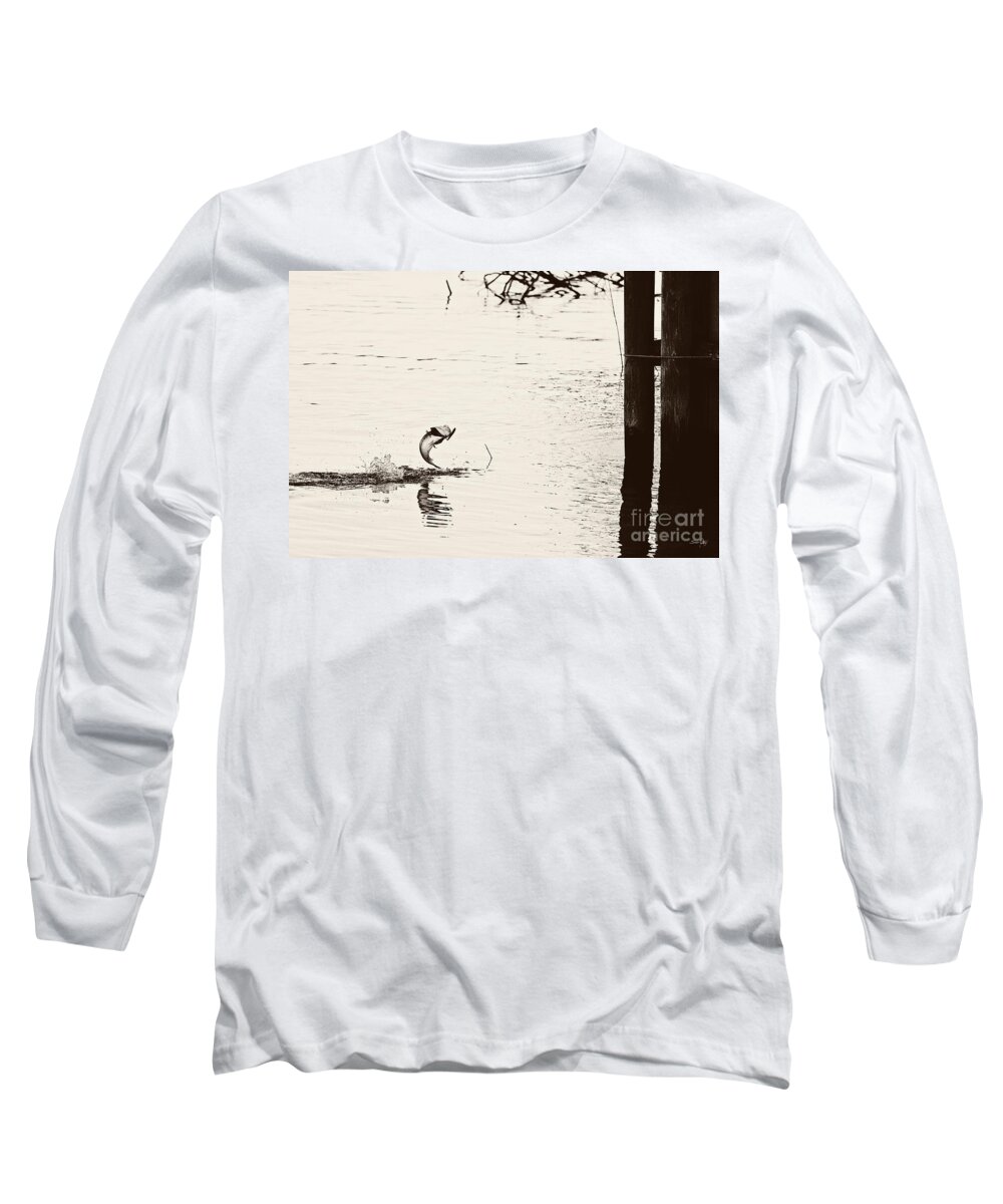 Top Water Explosion Long Sleeve T-Shirt featuring the photograph Top Water Explosion - vintage tone by Scott Pellegrin