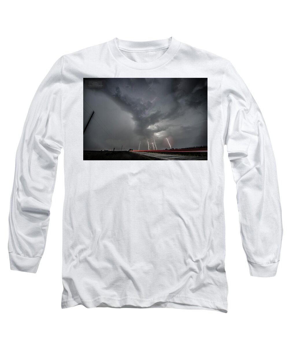 Lightning Long Sleeve T-Shirt featuring the photograph Tornadic Lightning and Light Trails by Paul Brooks