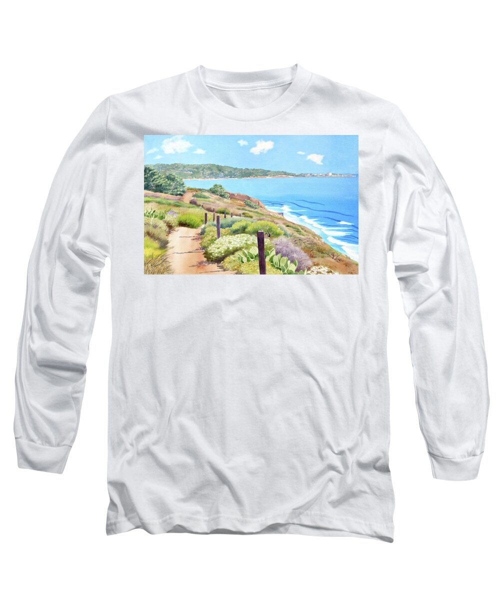 Landscape Long Sleeve T-Shirt featuring the painting Torrey Pines and La Jolla by Mary Helmreich