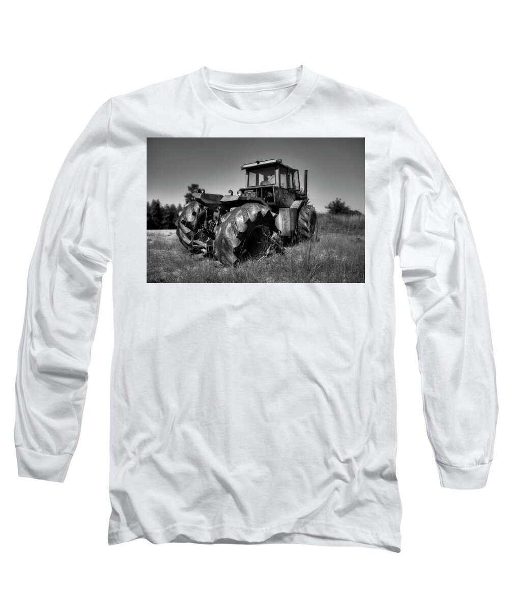 Black And White Long Sleeve T-Shirt featuring the photograph Tractor In The Countryside by Ester McGuire