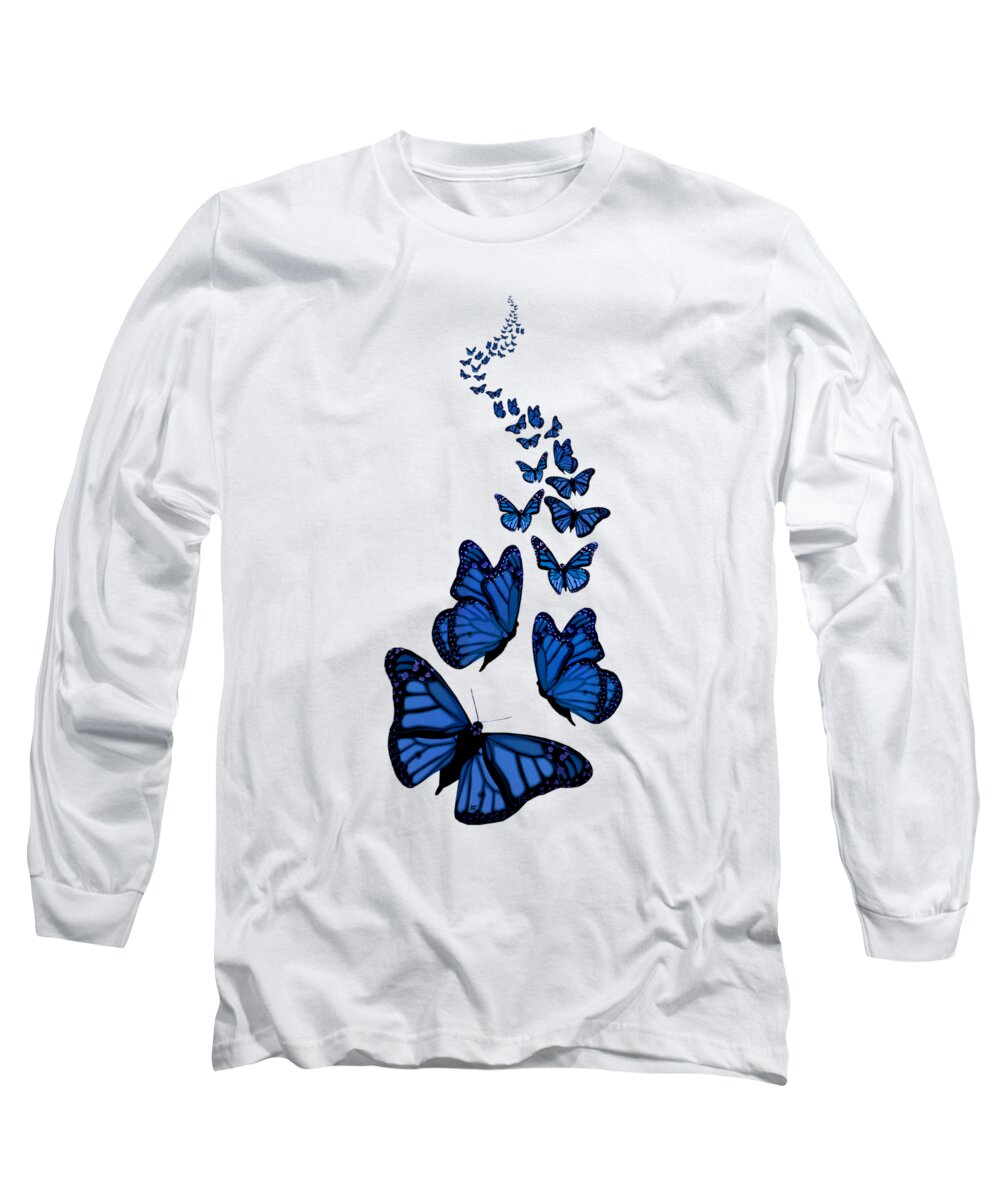 background T-Shirt transparent Sleeve the Butterflies Art America by Jean Trail Blue Long of Barbara Fine St -