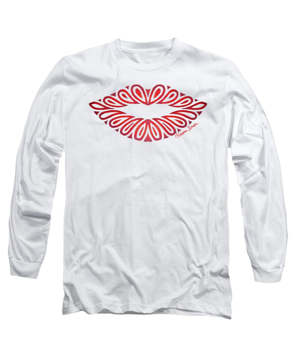 Lips Long Sleeve T-Shirt featuring the drawing Tribal Lips by Heather Schaefer