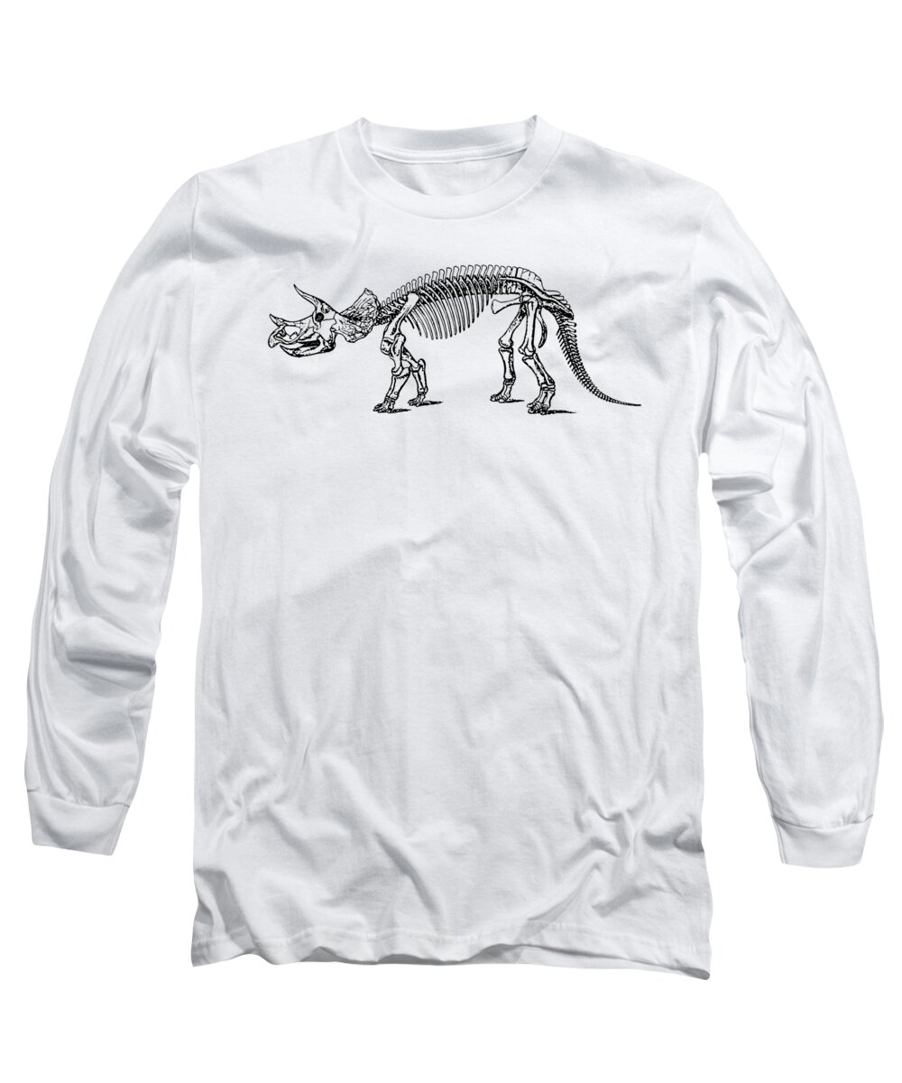 Skeleton Long Sleeve T-Shirt featuring the digital art Triceratops Dinosaur Tee by Edward Fielding