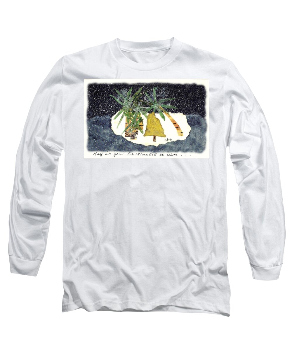 Landscape Long Sleeve T-Shirt featuring the mixed media Tropical White Christmas Wishes by Sharon Williams Eng