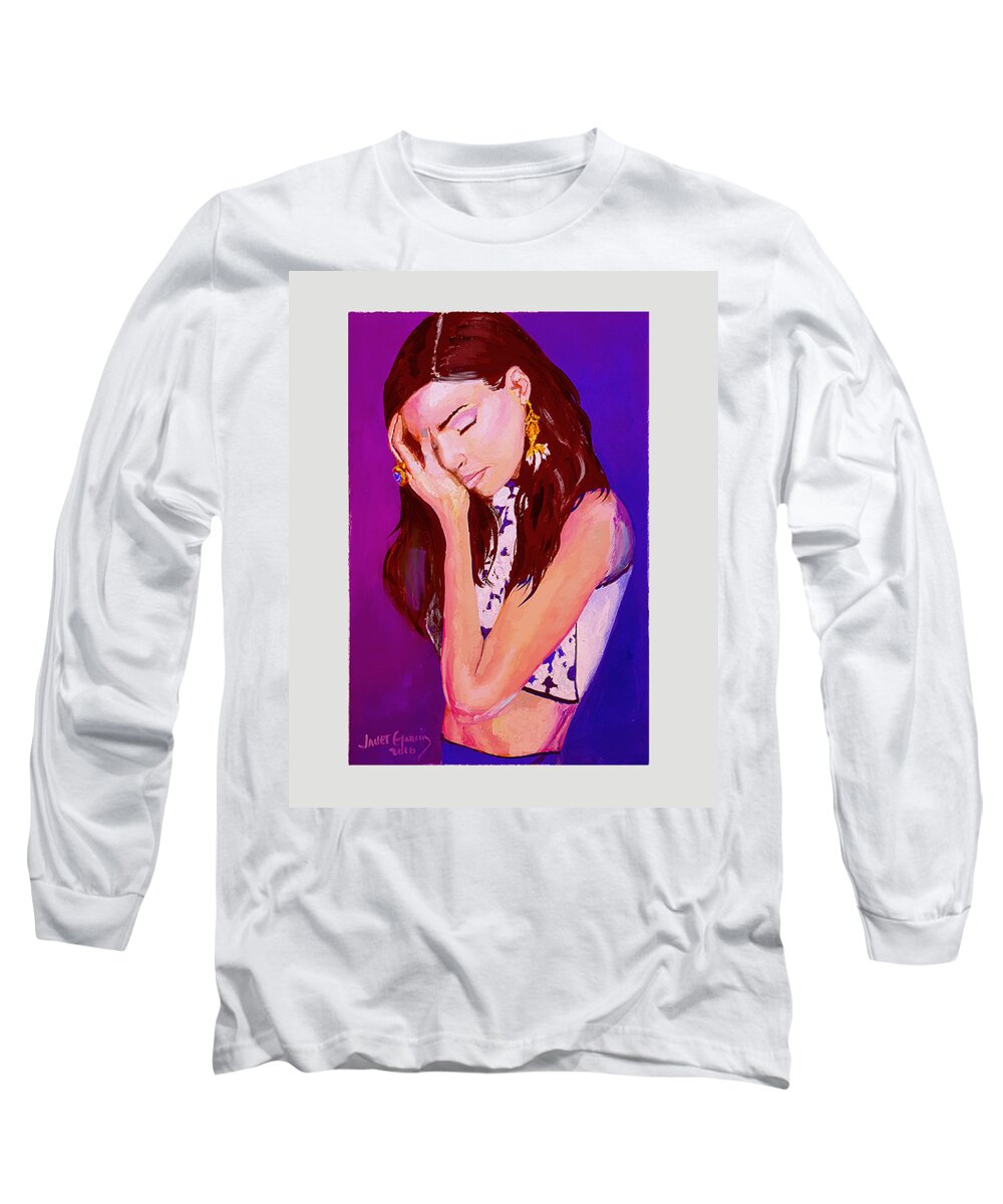 People Long Sleeve T-Shirt featuring the painting Troubled by Janet Garcia