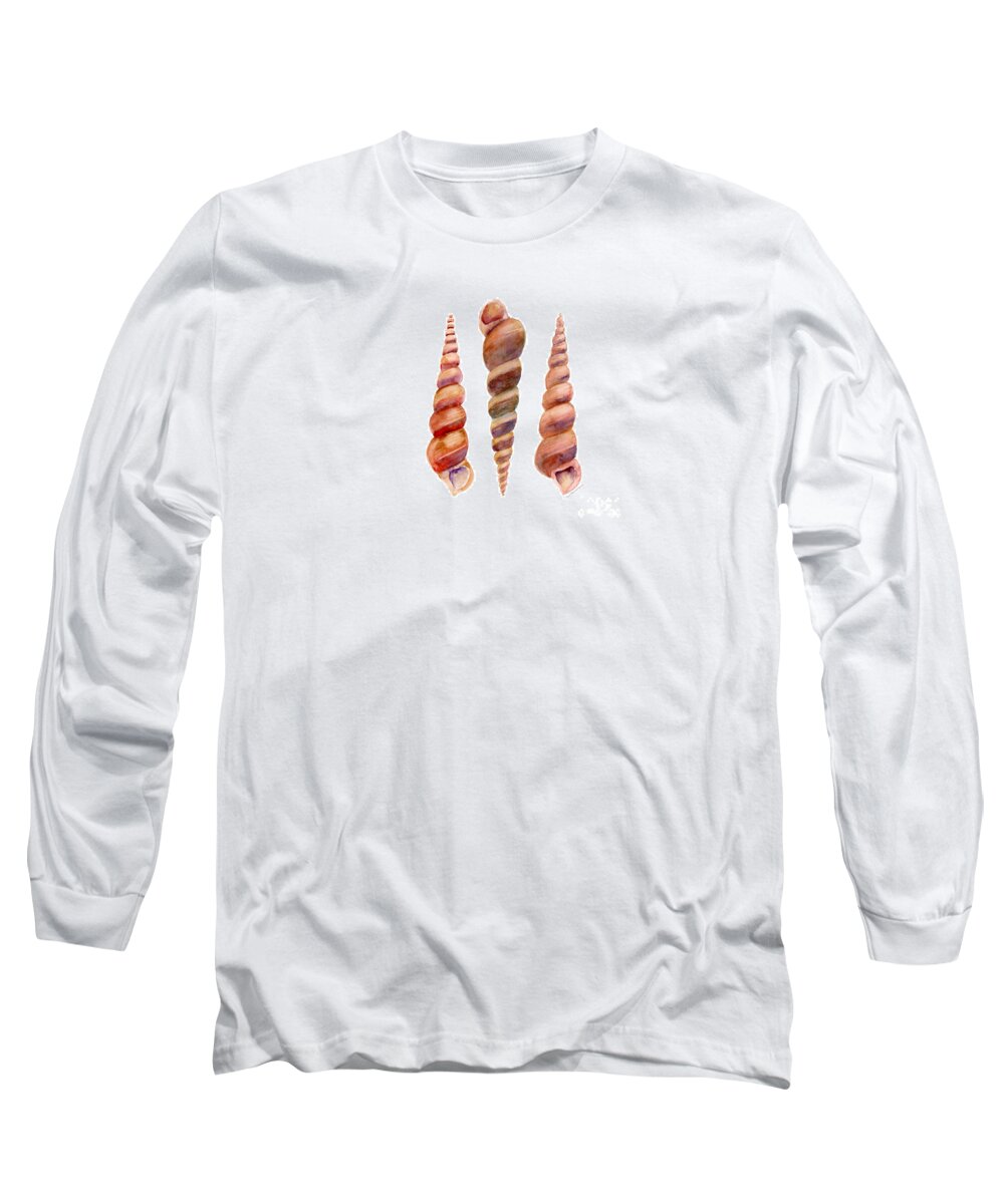 Shell Long Sleeve T-Shirt featuring the painting Turetella Shells by Amy Kirkpatrick