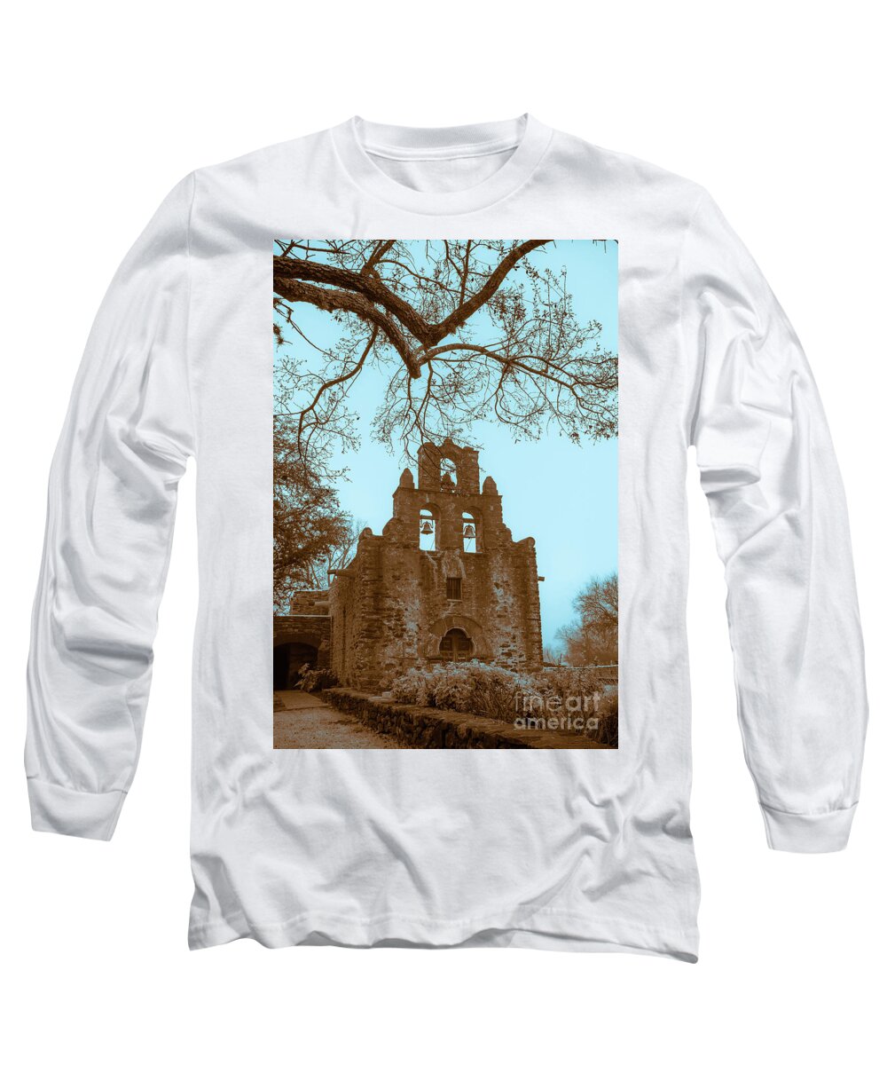 Mission Espada Long Sleeve T-Shirt featuring the photograph Twilight in the Mission by Iris Greenwell